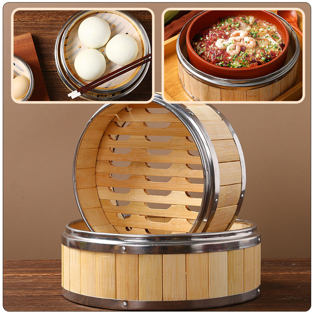 Steamer Bamboo Set - Yiyecek Pişirmek İçin Kullanılabilen, Yeniden Kullanılabilir,